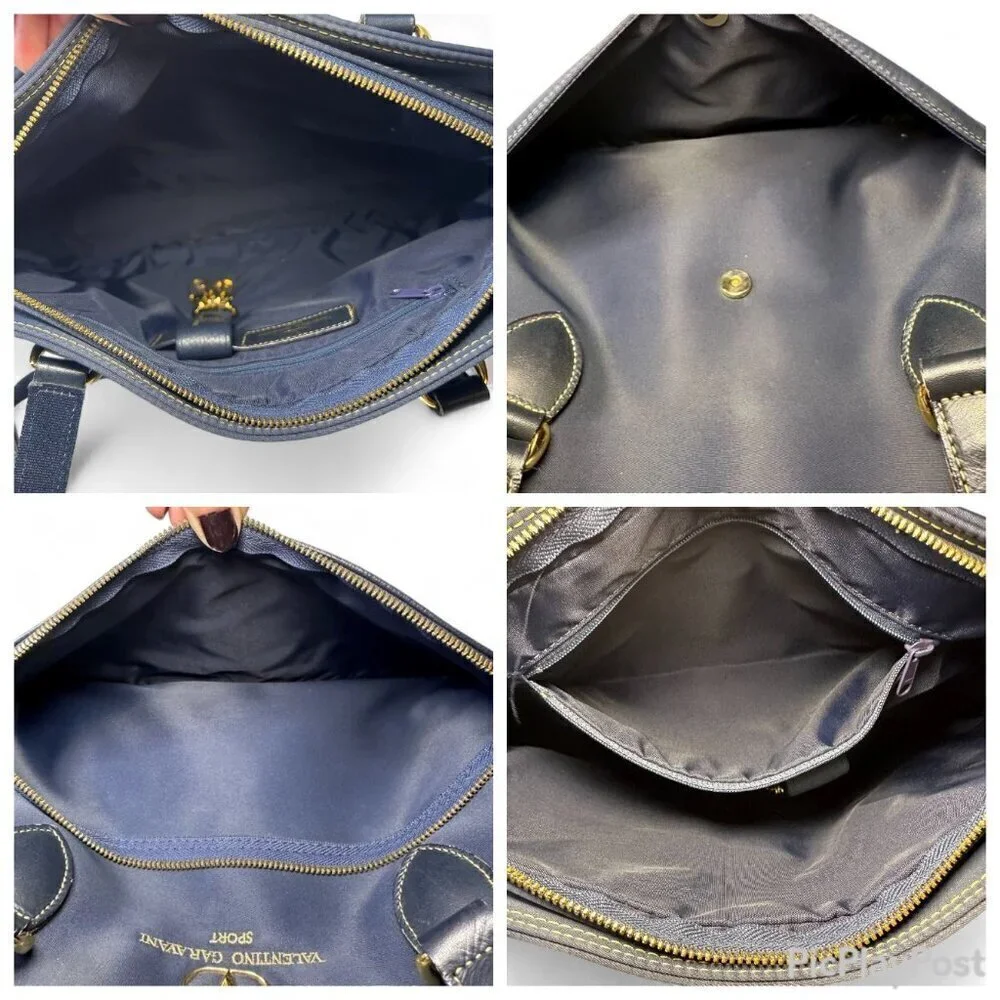 Valentino Garavani Sport Nylon and Leather Tote Bag Navy Blue